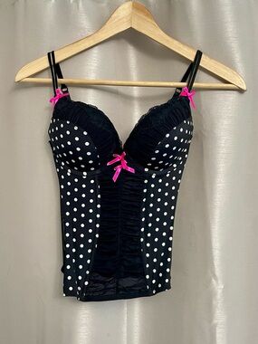 La SENZA Black & White Polka Dot Bustier with Hot Pink Bows